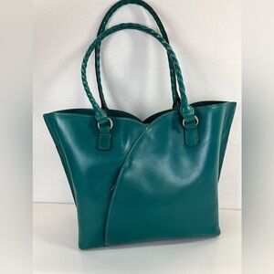 Patricia Nash Marion Tote Teal Blue Green Smooth Leather Large Shoulder Bag